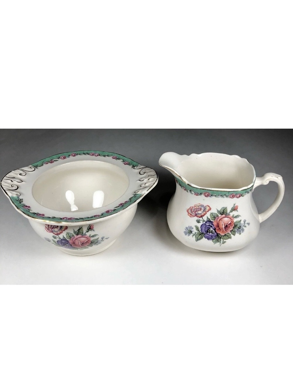 Royal Staffordshire Creamer and Open Sugar Bowl Roses Motif